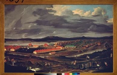 Oural, Demidoff stålværk (Ural, Demidov stålværk) - Maleri af Pavel Petrovich Vedenetsky (1766-1847), olie på lærred