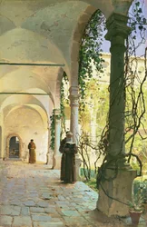 I klostergårdene ved Santa Maria Jesus-klosteret i Taormina