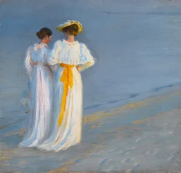 Anna Ancher og Marie Krøyer på stranden i Skagen