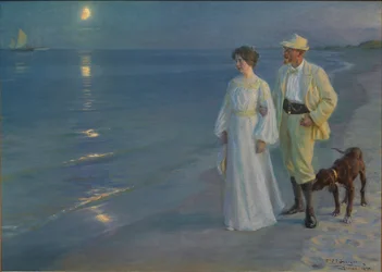Dansk: Sommeraften ved Skagens Strand Summer Evening at Skagen beach. Kunstneren og hans kone.