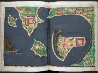Plan over Hormuz, fra det portugisiske manuskript, Livro do Estado da India Oriental af Pedro Barreto de Resende