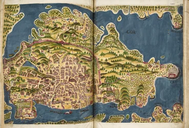 Portugisisk illustration af Goa, fra manuskriptet Livro do Estado da India Oriental af Pedro Barreto de Resende, Sloane MS 197