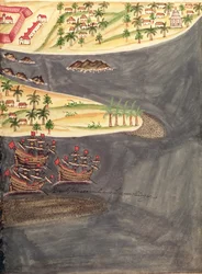 Sloane 197 f.182 Udforskningskort over Surat, i Gujarat-distriktet i Indien, illustration fra 