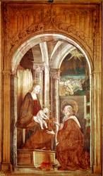 Tilbedelse af Magi-maleriet af Pedro Berruguete (1450/1455-1504) Madrid, Prado-museet