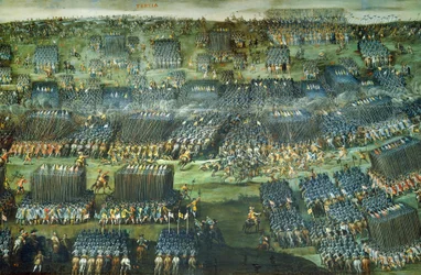 Slaget ved Det Hvide Bjerg nær Prag den 7.-8. november 1620, bevaret i Santa Maria della Vittoria, Rom. Detalje. Trediveårskrigen, Tjekkiet