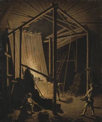 Kobberstøberi i minerne i Falun (Sverige) - Kobberstøberi ved Falun-minen, af Hillestrom, Pehr (1732-1816). Olie på lærred, ca 1784. Mål: 79x65,5 cm. Nationalmuseum Stockholm
