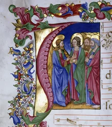 Kristus underviser sine disciple inden for et indledende "jeg", ca. 1480