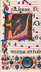 Piccolomini Bibliotek: korbog, torsk. 5.E, ff. 63r med "Foliated initial", af Pellegrino di Mariano. Detalje.