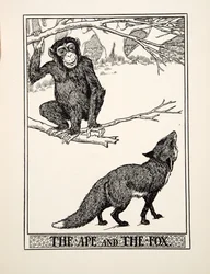 The Ape and the Fox, fra A Hundred Fables of Aesop, pub.1903 (gravering)