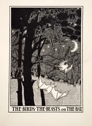 The Birds, the Beasts and the Bat, fra A Hundred Fables of Aesop, pub.1903 (gravering)