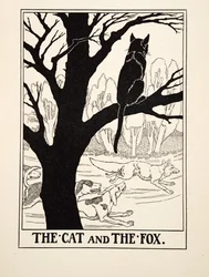 The Cat and the Fox, fra A Hundred Fables of Aesop, pub.1903 (gravering)
