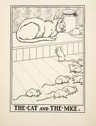 The Cat and the Mouse, fra A Hundred Fables of Aesop, pub.1903 (gravering)