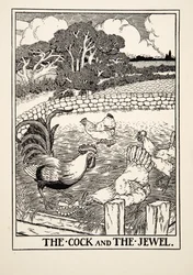 Hanen og juvelen, fra Hundrede fabler af Æsop, udgivet 1903