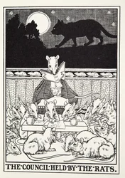 Rådet, der blev afholdt af rotterne, fra Fontaine Fables, pub. 1905
