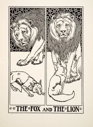 The Fox and the Lion, fra A Hundred Fables of Aesop, pub.1903 (gravering)