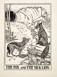 The Fox and the Sick Lion, fra A Hundred Fables of Aesop, pub.1903 (gravering)