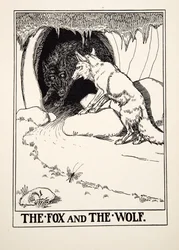 The Fox and the Wolf, fra A Hundred Fables of Aesop, pub.1903 (gravering)