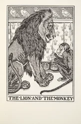 Løven og aben, fra Fontaine Fables, pub. 1905