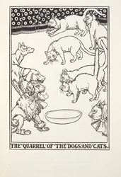 The Quarrel of the Dogs and Cats, fra Fontaine Fables, pub. 1905