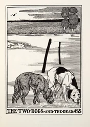De to hunde og det døde æsel, fra Fontaine Fables, pub. 1905