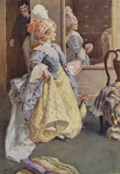 Illustration til små kvinder af Louisa M Alcott (farve litho)