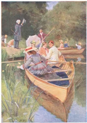 Laurie og Jo roede én båd, fra Little Women udgivet af Associated Newspapers Limited, ca. 1940 (farve litho)