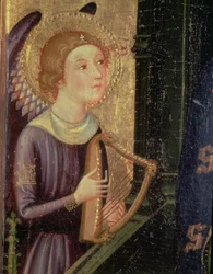 Engel spiller på en harpe (detalje fra en altertavle af Jomfruen fra Aballa Conca)
