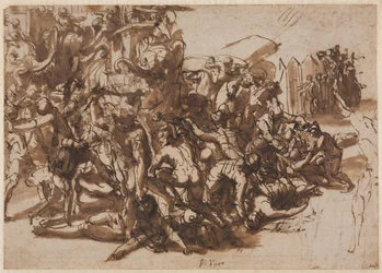 Poros angrebet af den makedonske hær recto, Skitser af dyr verso, ca. 154547.