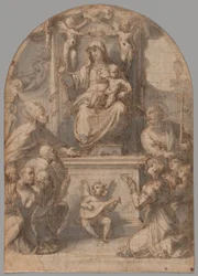 Jomfruen på tronen med de hellige Gregory og James og en familie af donorer