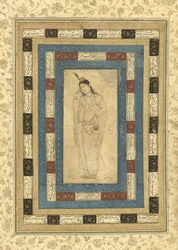 En stående dame, Isfahan, ca.1620-25 (blæk, opak vk og guld på papir)