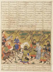 Folio fra en Shahnama (Kongernes Bog) af Firdawsi (d.1020); bagside: Ardashir fanger Ardavan, Tabriz, Iran, Il-Khanid-perioden, ca. 1330-40 (ugennemsigtig akvarel, blæk og guld på papir)