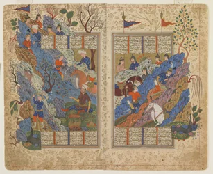 Gudarz dræber Piran på bjerget fra en Shahnama