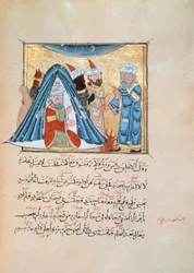 Illustration fra Maqamat (Møderne) af Al-Hariri (gouache på papir)
