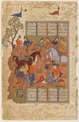 Iskandar trøster den døende Darab fra en Shahnama