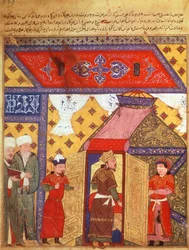 Ms. Supp. Pers. 1113 fol.239 Pavillontelte rejst af Ghazan Khan i 1302, fra en bog af Rashid ad-Din (1247-1318)