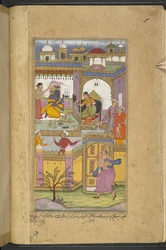 Or.12076 f.13v Bhima ankommer til slottet Dvaraka for at invitere Krishna til 