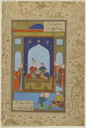 Potiphar og Zulaykha tronede fra "Yusuf og Zulaykha", 1575