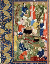 Tilbereder et måltid, illustration fra et episk digt af Hafiz Shirazi, Safavid