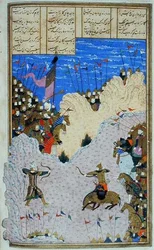 Rustam skyder Ashkabus og hans hest, illustration fra 