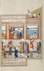 Scene med Hosein Ibn Baikara af timuriderne, miniature, Persien 16. århundrede
