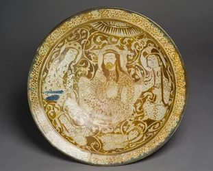 Stenpasta fad dekoreret i gylden glans, fra Kashan, Iran, begyndelsen af det 13. århundrede (keramik)