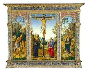 Korsfæstelsen med Jomfruen, Sankt Johannes, Sankt Hieronymus og Sankt Maria Magdalena, ca. 14821485.