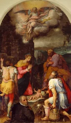 Tilbedelse af hyrder, af Peter Candid (1548-1628), olie på panel, 248x162 cm