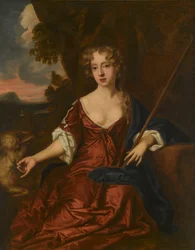 Portræt af en dame, der siges at være Nell Gwynne som hyrdinde (olie på lærred)