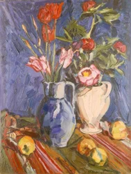 Blomsterstilleben med æbler