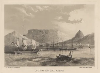 Cape Town og Taffelbjerget, litografi af Sarony und Co. 1855 (chromolitho)