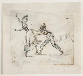 Anine Frölich og Pierre Jean Laurent i et optrin fra Galeottis ballet "Zigeunernes leir", Den kgl. danske Skueplads