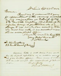 Brev signeret P.E. Bland, St. Louis, til H.R. Gamble, guvernør i Missouri, 22. september 1862