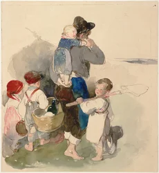 Børn på vej til arbejde i marken, ca. 1840