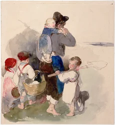 ""Børn på vej til arbejde på marken"" Akvarel af Peter Fendi (1796-1842) ca. 1840 Wien Bibliotheque albertina